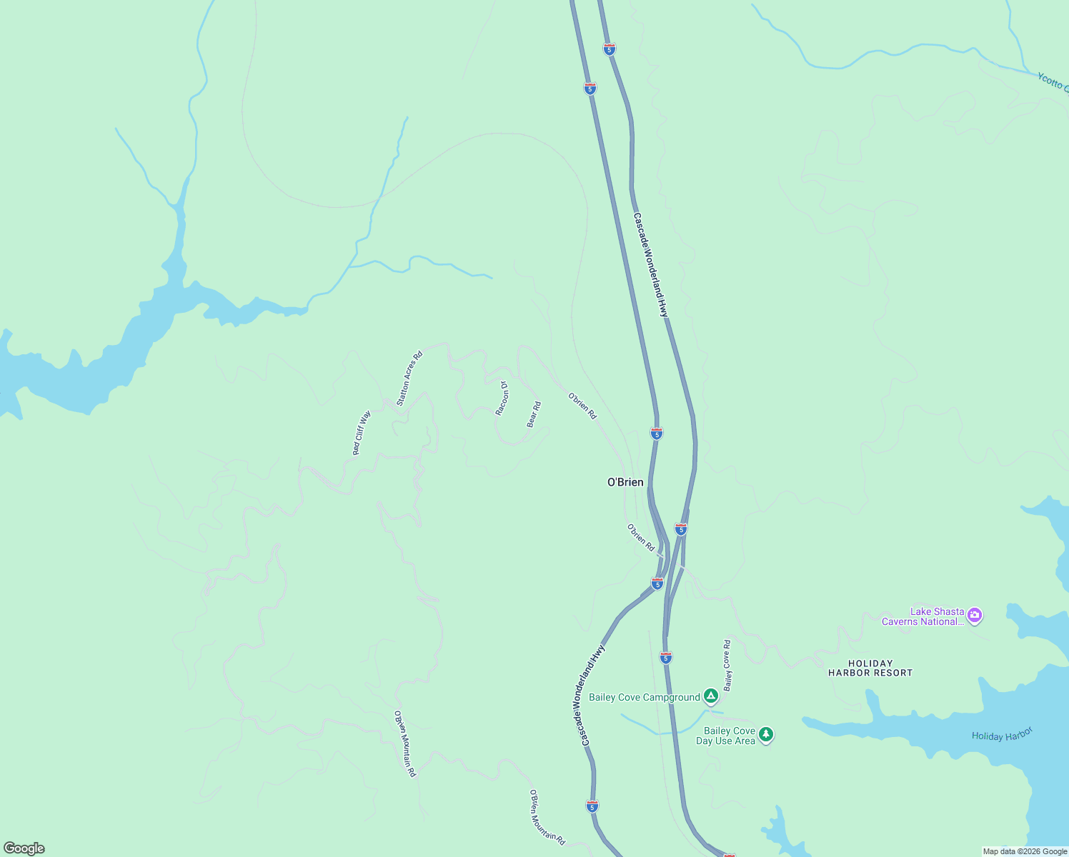 map of restaurants, bars, coffee shops, grocery stores, and more near 18128 Bear Road in Shasta