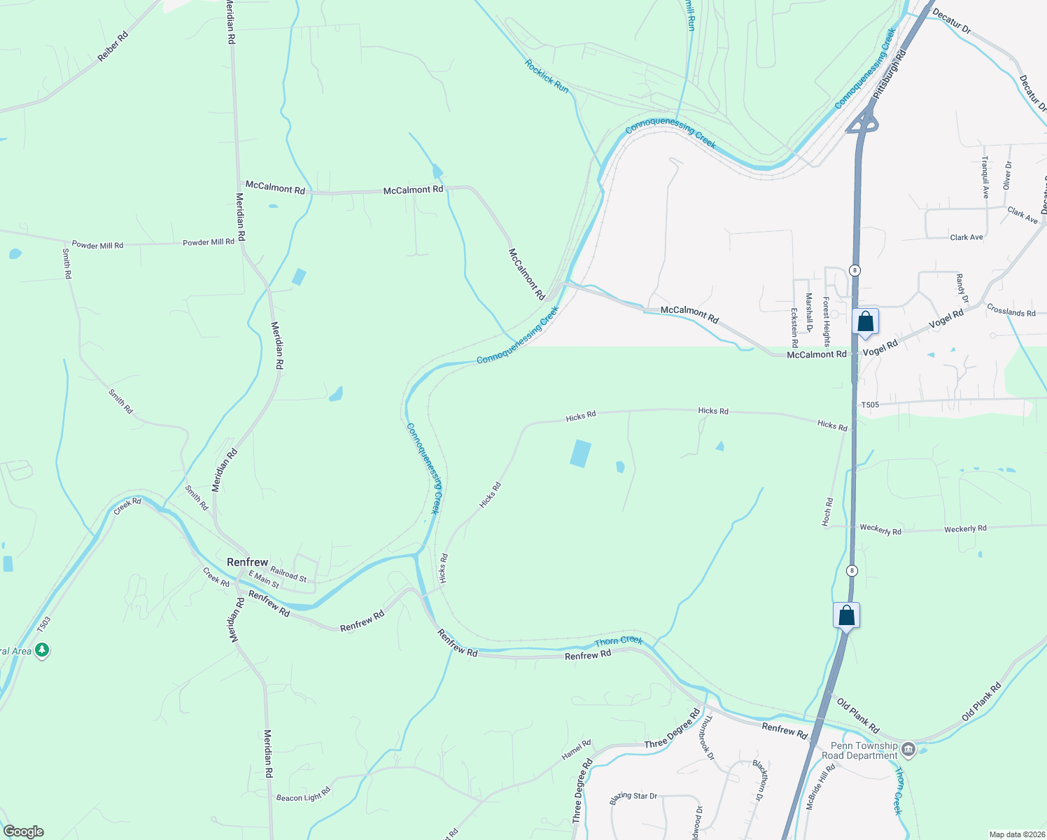 map of restaurants, bars, coffee shops, grocery stores, and more near 189 Hicks Road in Renfrew