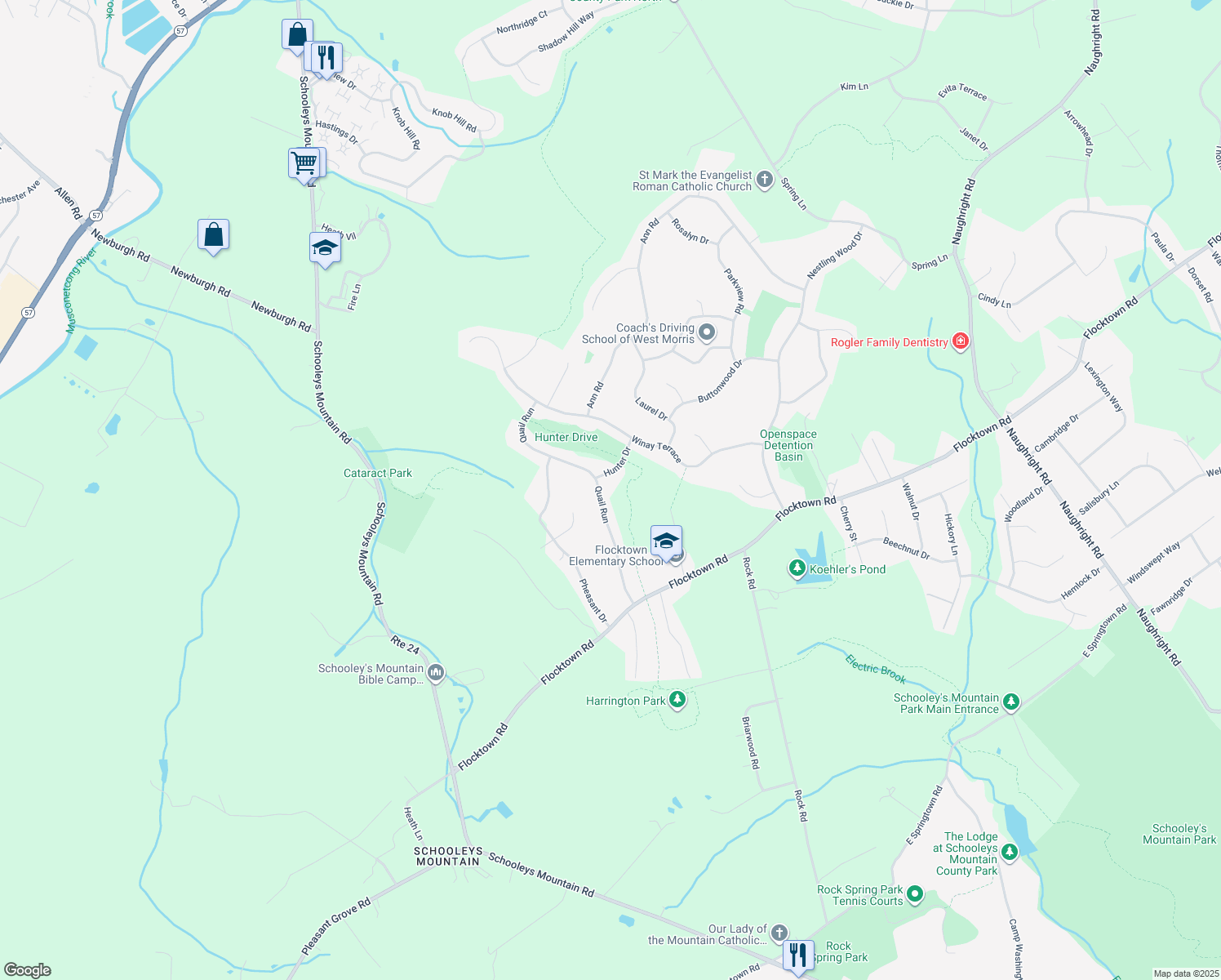 map of restaurants, bars, coffee shops, grocery stores, and more near 26 Quail Run in Washington Township