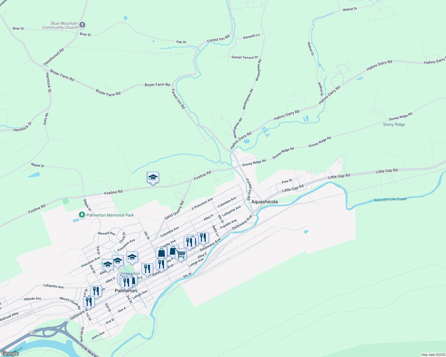 map of restaurants, bars, coffee shops, grocery stores, and more near 4145 Fireline Rd in Palmerton