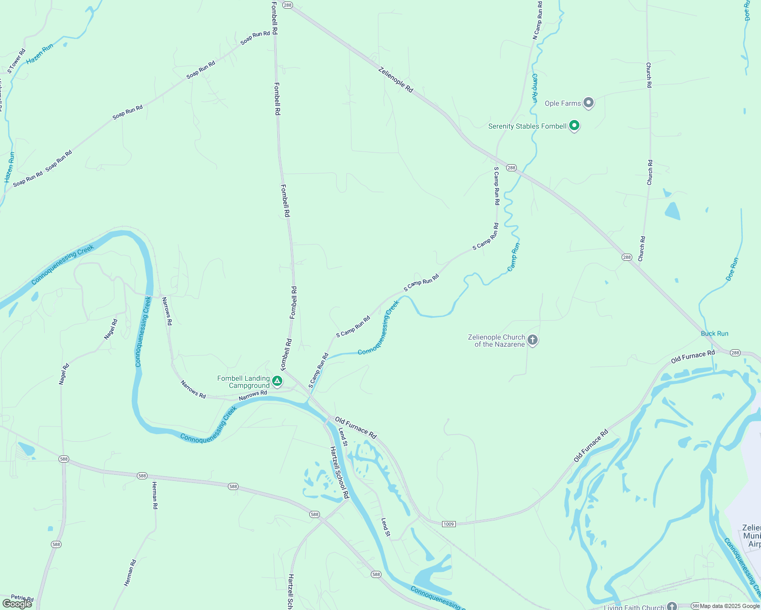 map of restaurants, bars, coffee shops, grocery stores, and more near 333 South Camp Run Road in Fombell