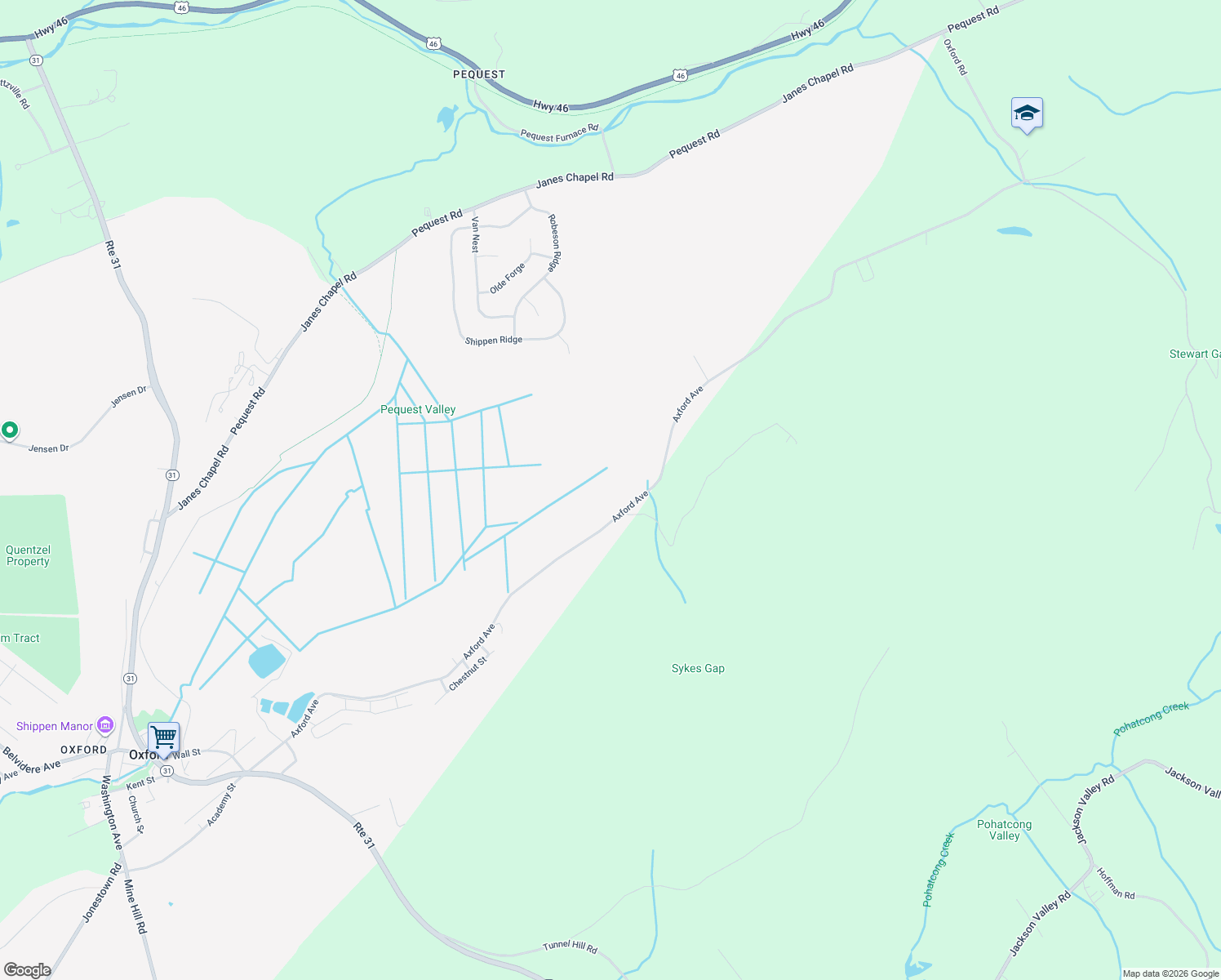 map of restaurants, bars, coffee shops, grocery stores, and more near 279 Axford Avenue in Oxford Township