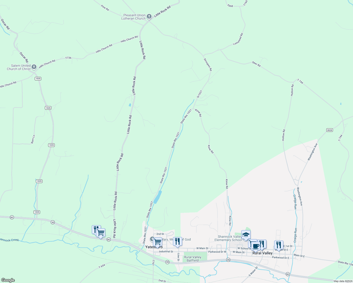 map of restaurants, bars, coffee shops, grocery stores, and more near 308 State Route 1037 in Kittanning