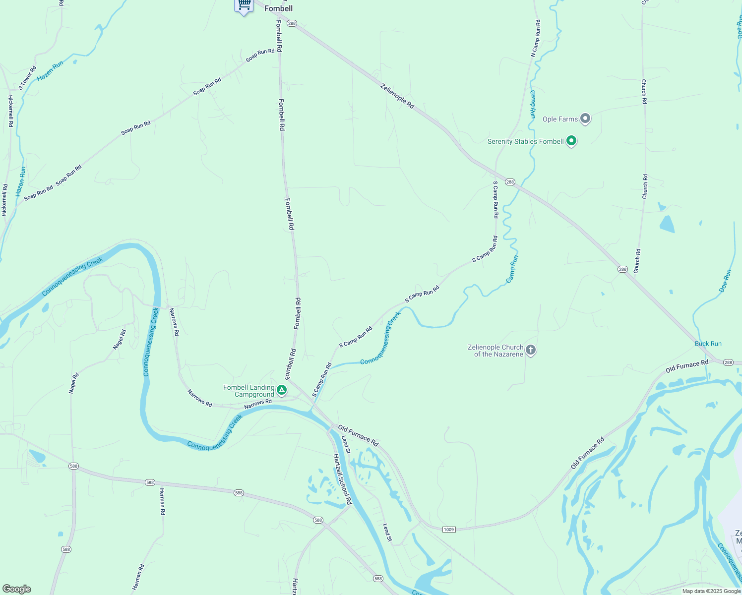 map of restaurants, bars, coffee shops, grocery stores, and more near 333 South Camp Run Road in Fombell