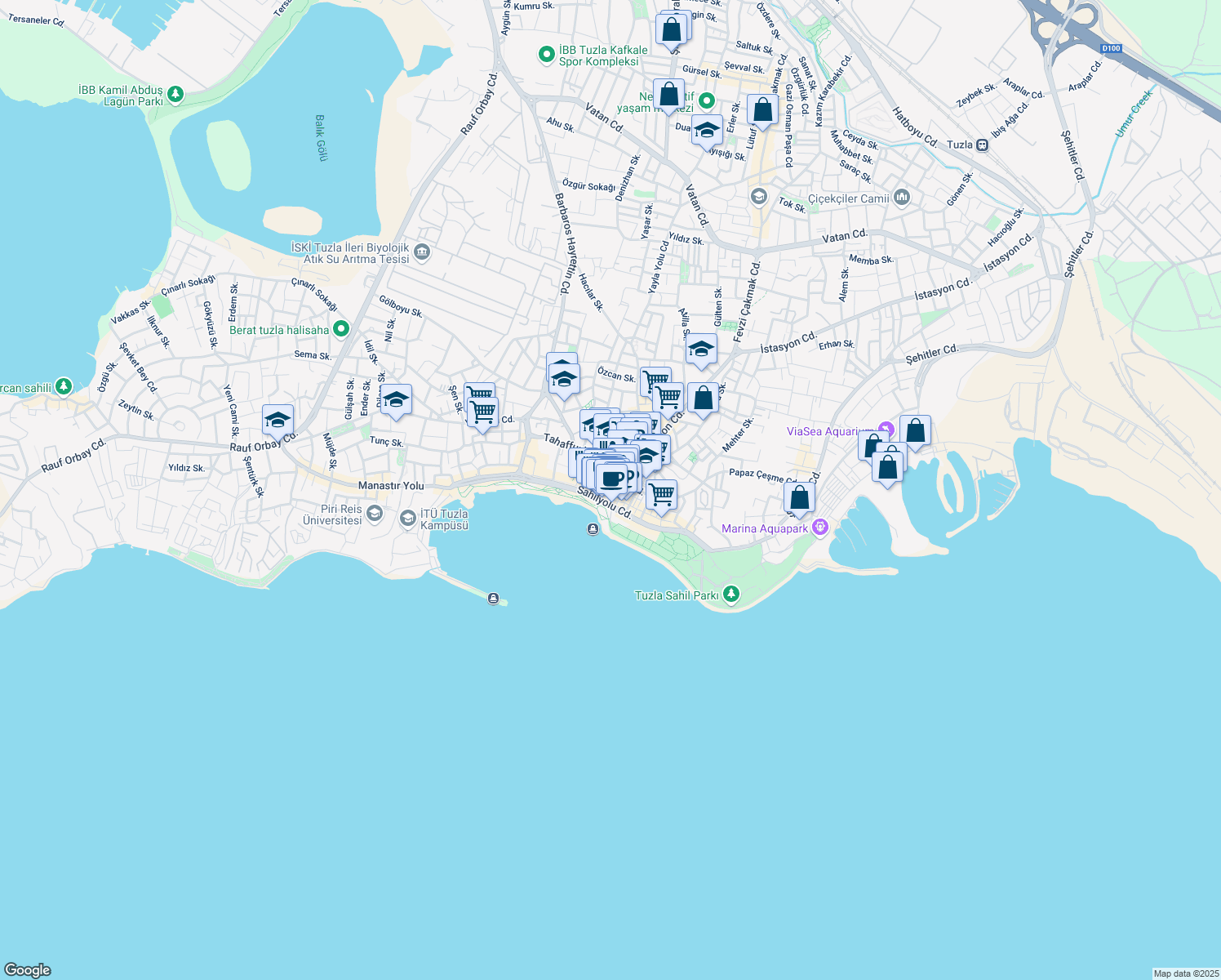 map of restaurants, bars, coffee shops, grocery stores, and more near 34 Orta Sokak in Tuzla