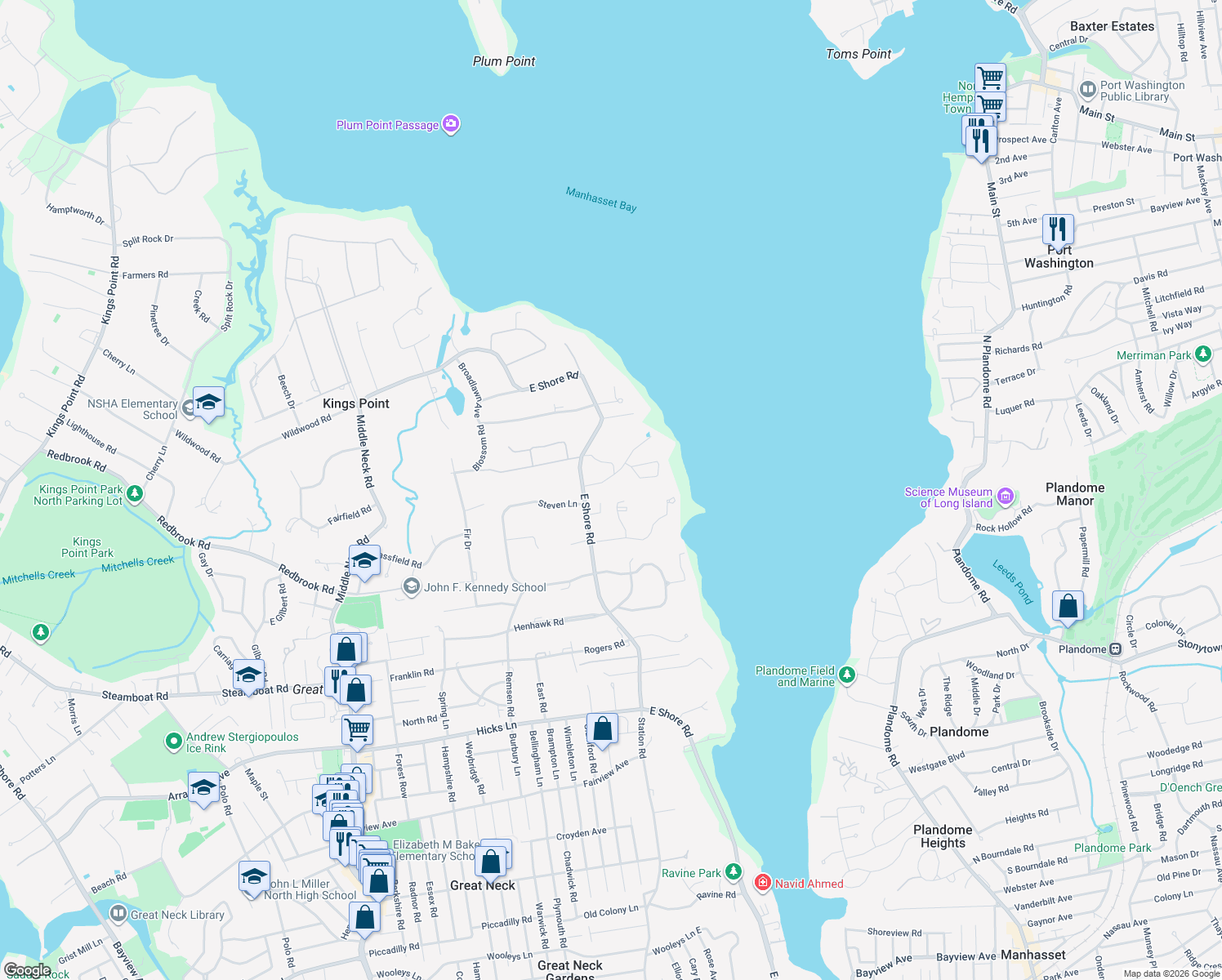 map of restaurants, bars, coffee shops, grocery stores, and more near 3 Pheasant Run in Kings Point