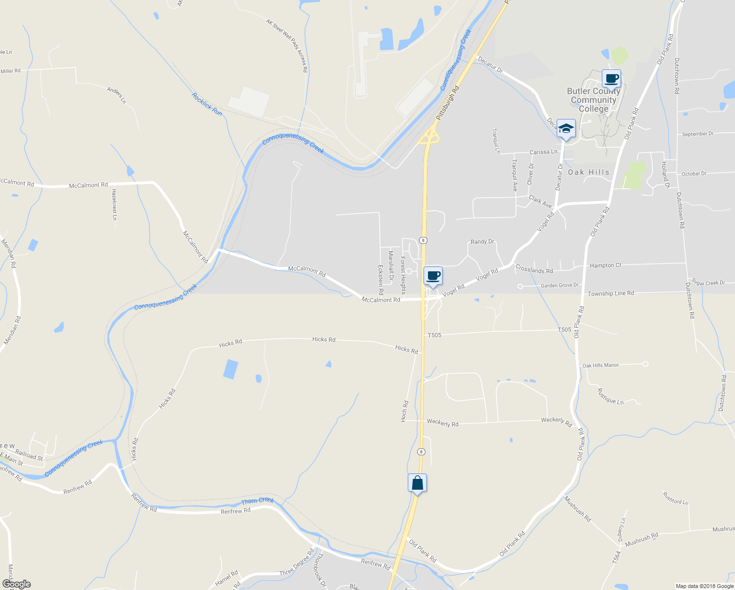 map of restaurants, bars, coffee shops, grocery stores, and more near 435 McCalmont Road in Renfrew