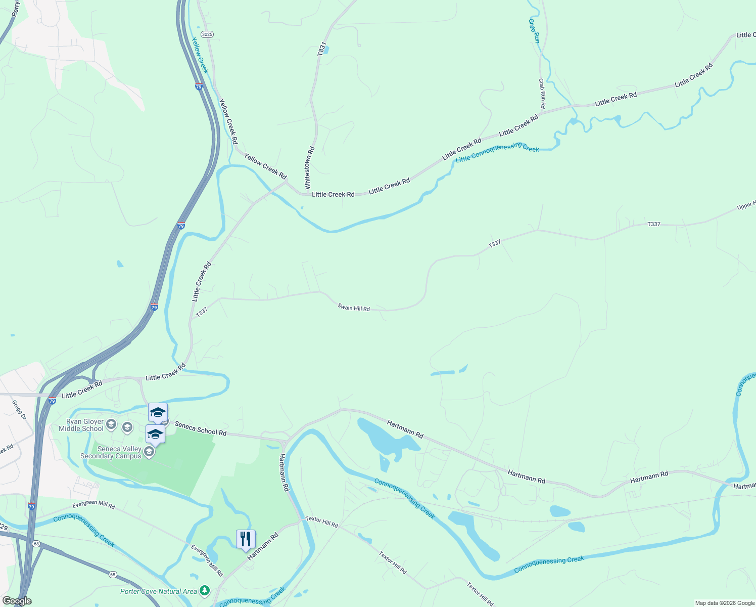 map of restaurants, bars, coffee shops, grocery stores, and more near 197 Swain Hill Road in Harmony