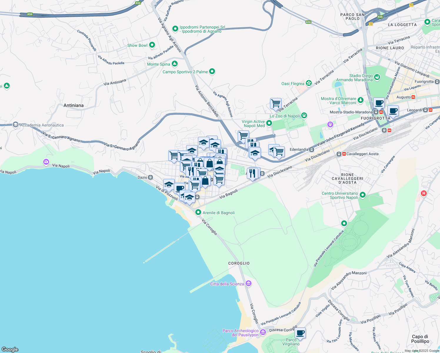 map of restaurants, bars, coffee shops, grocery stores, and more near 32 Via Diomede Carafa in Napoli