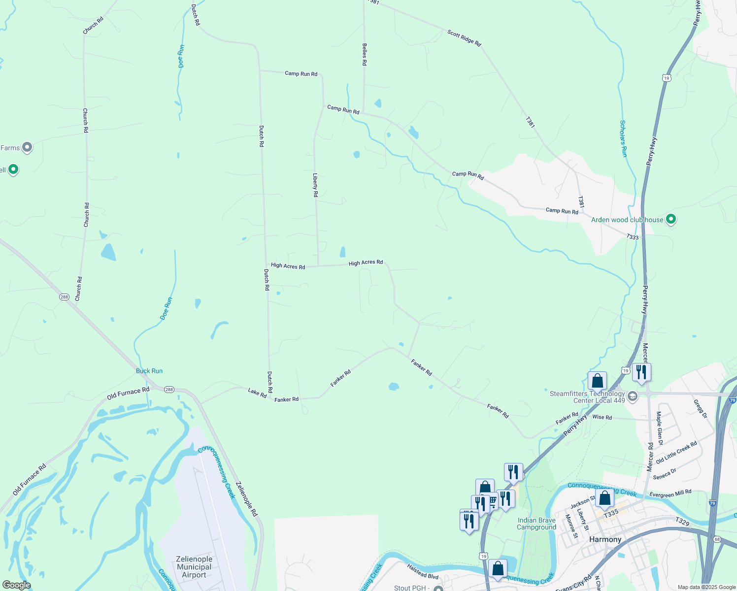 map of restaurants, bars, coffee shops, grocery stores, and more near 137 Valley Drive in Harmony