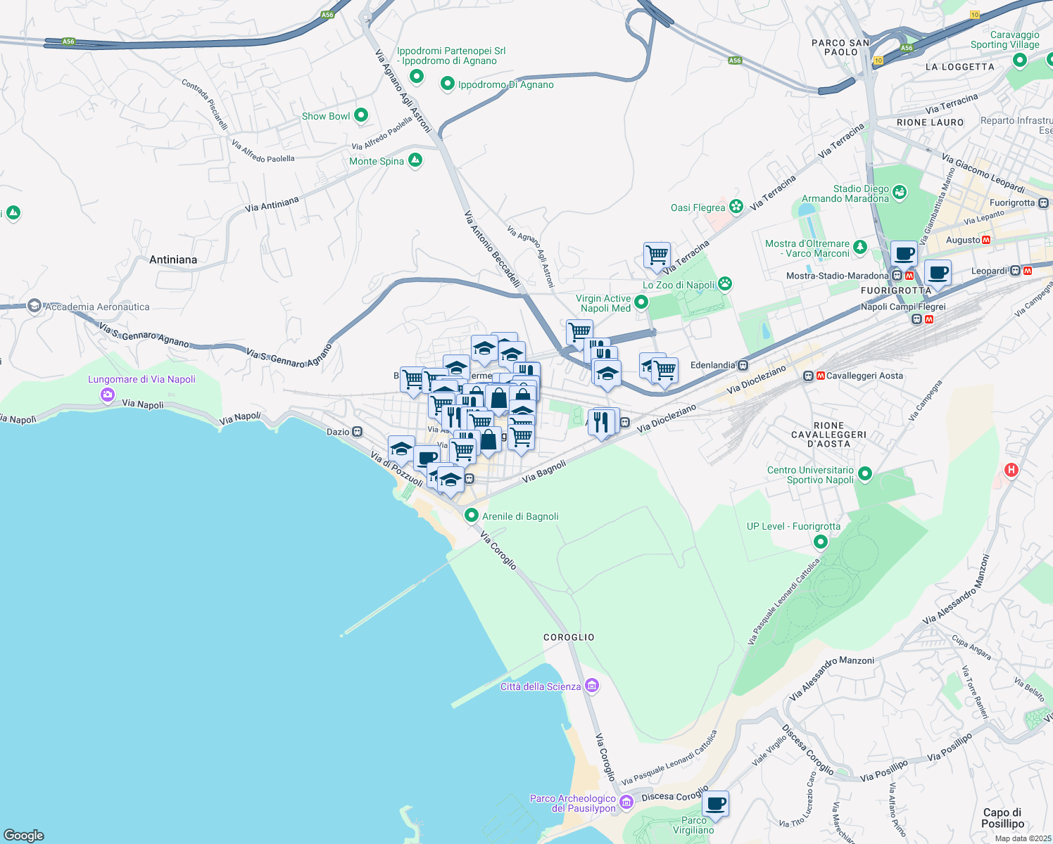 map of restaurants, bars, coffee shops, grocery stores, and more near 28-32 Via Diomede Carafa in Napoli