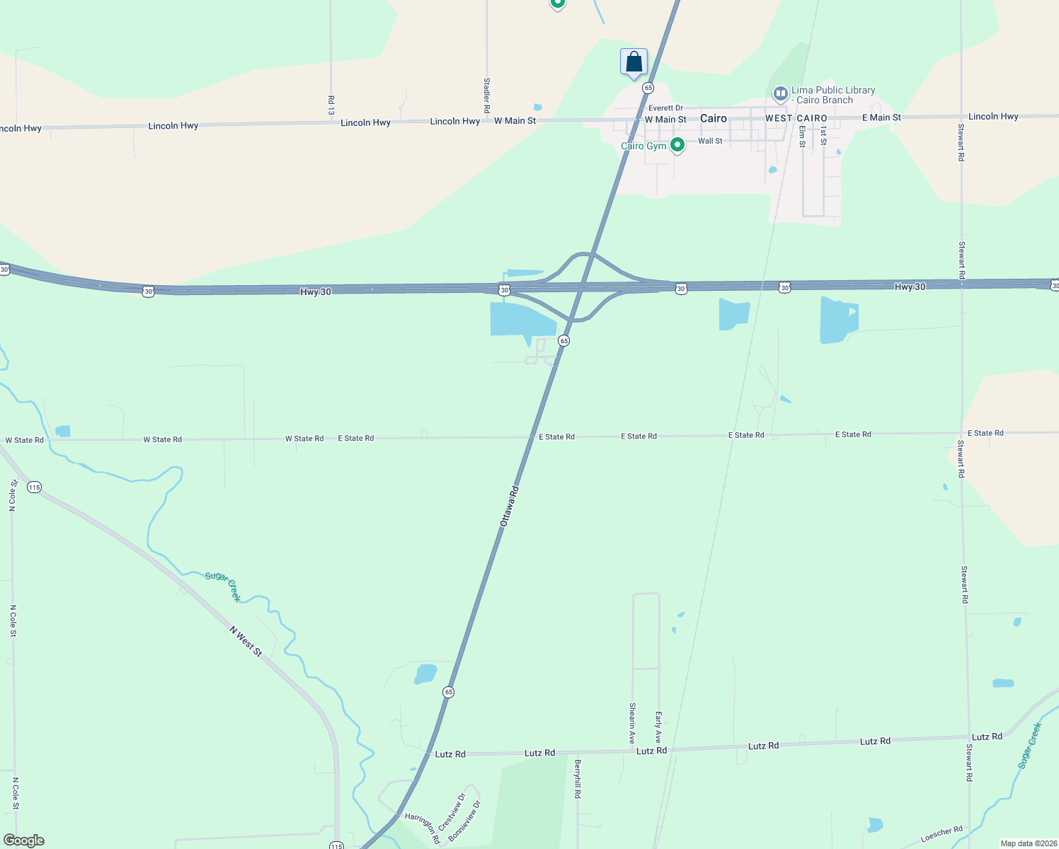 map of restaurants, bars, coffee shops, grocery stores, and more near 5543 Ottawa Road in Elida