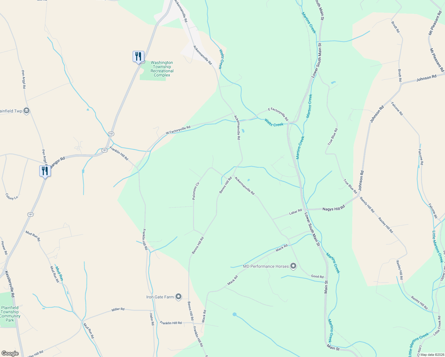 map of restaurants, bars, coffee shops, grocery stores, and more near 149 Palomino Circle in Bangor