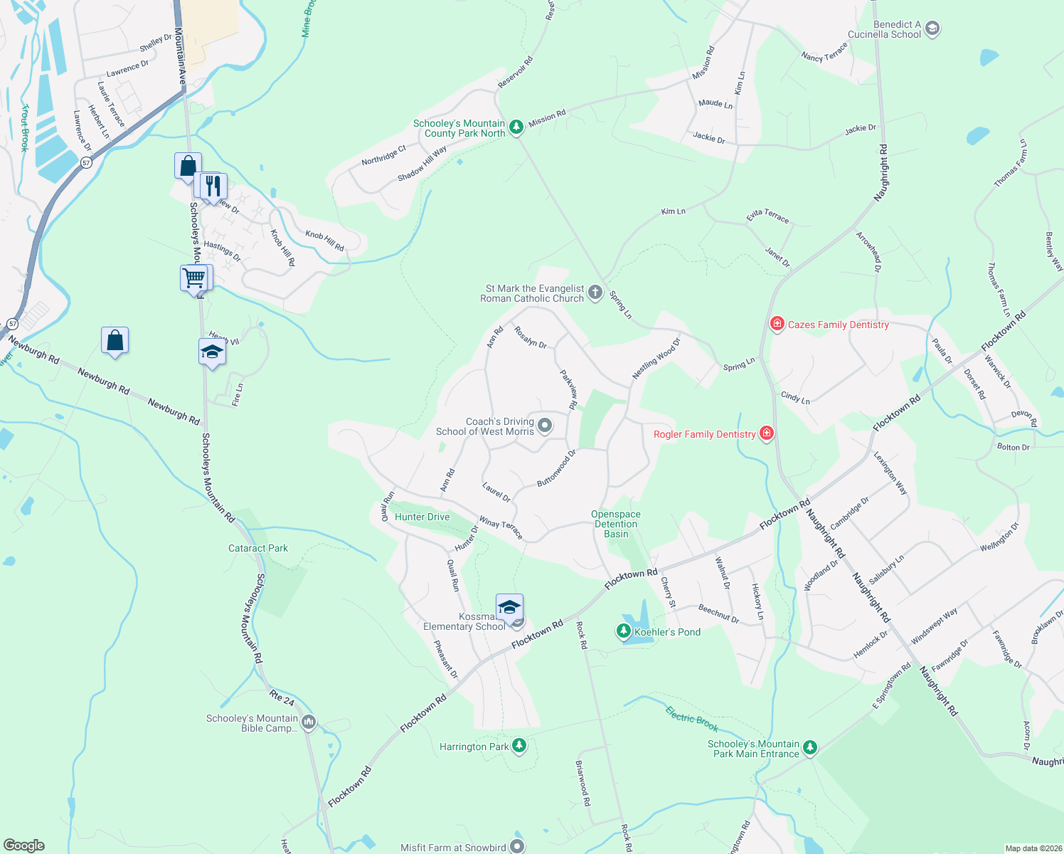 map of restaurants, bars, coffee shops, grocery stores, and more near 9 High Ridge Road in Washington Township