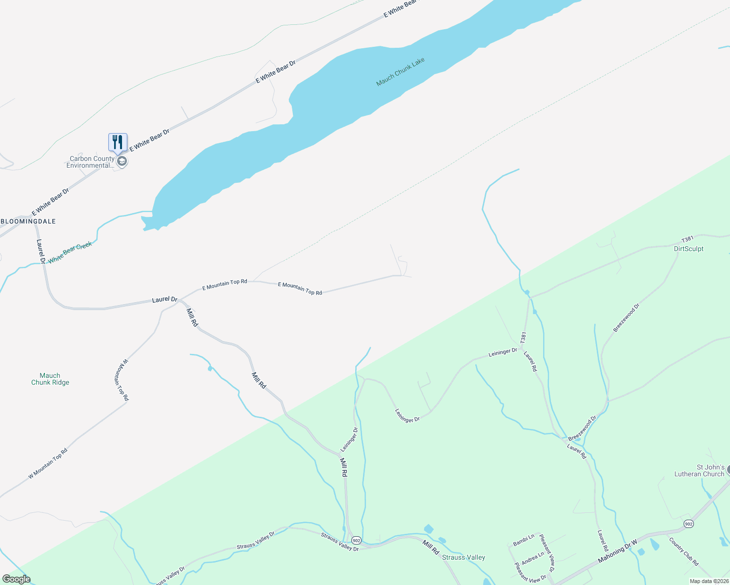 map of restaurants, bars, coffee shops, grocery stores, and more near 313 East Mountain Top Road in Summit Hill