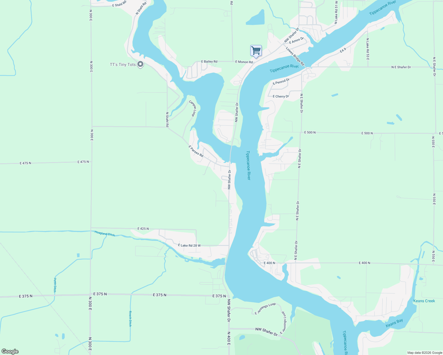 map of restaurants, bars, coffee shops, grocery stores, and more near Tenon Ct in Monticello
