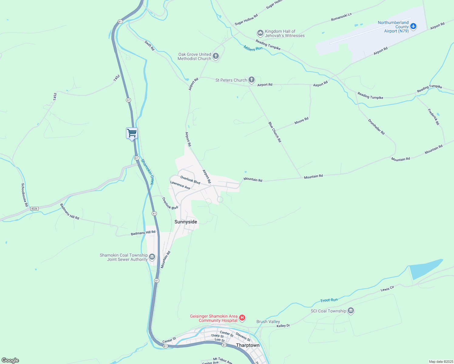 map of restaurants, bars, coffee shops, grocery stores, and more near Emworth Avenue in Shamokin