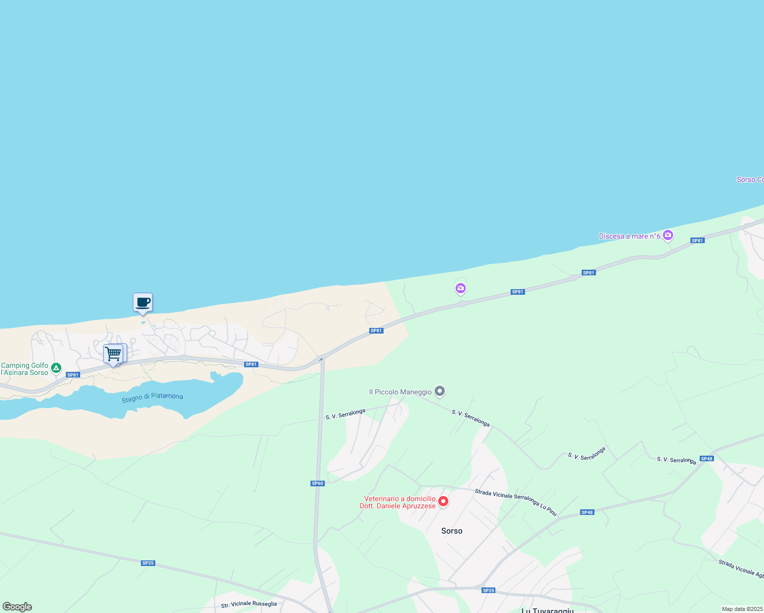 map of restaurants, bars, coffee shops, grocery stores, and more near in Province of Sassari
