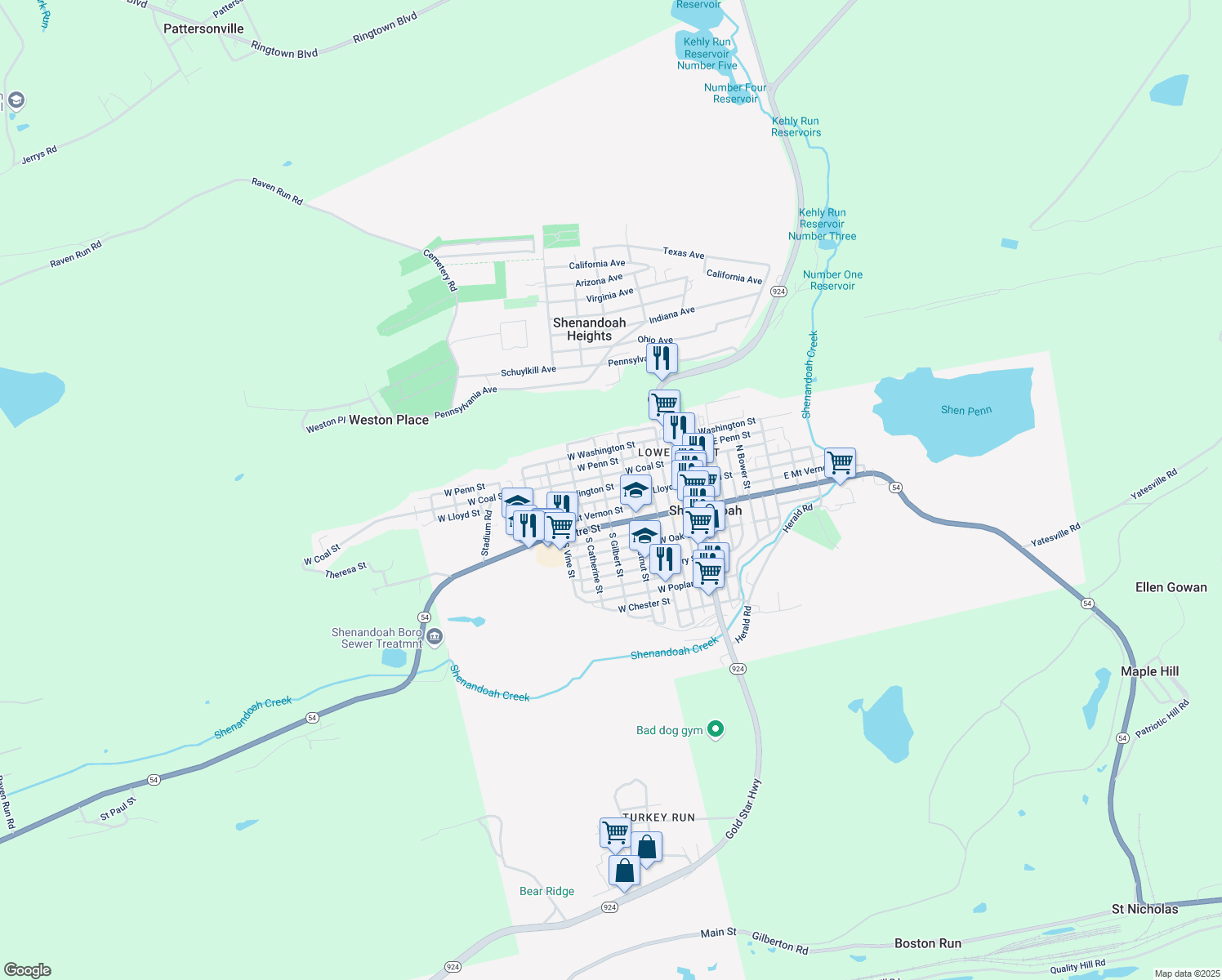 map of restaurants, bars, coffee shops, grocery stores, and more near 330 West Arlington Street in Shenandoah