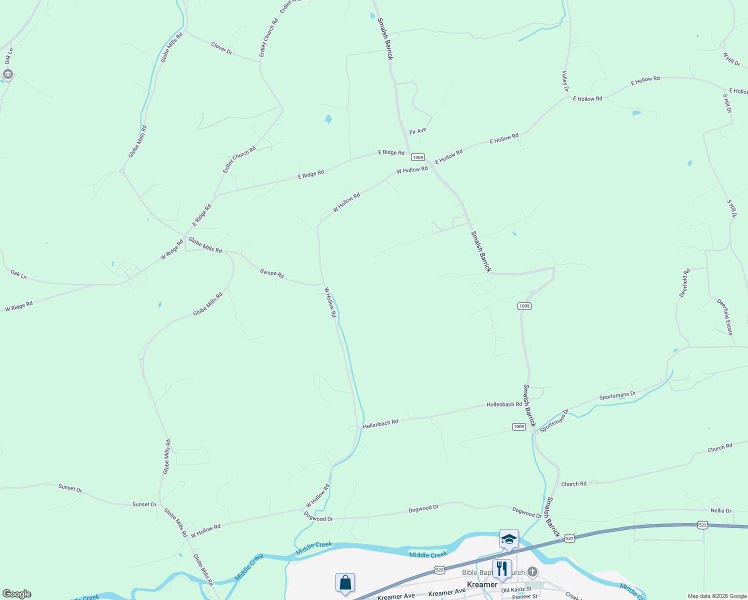 map of restaurants, bars, coffee shops, grocery stores, and more near in Kreamer