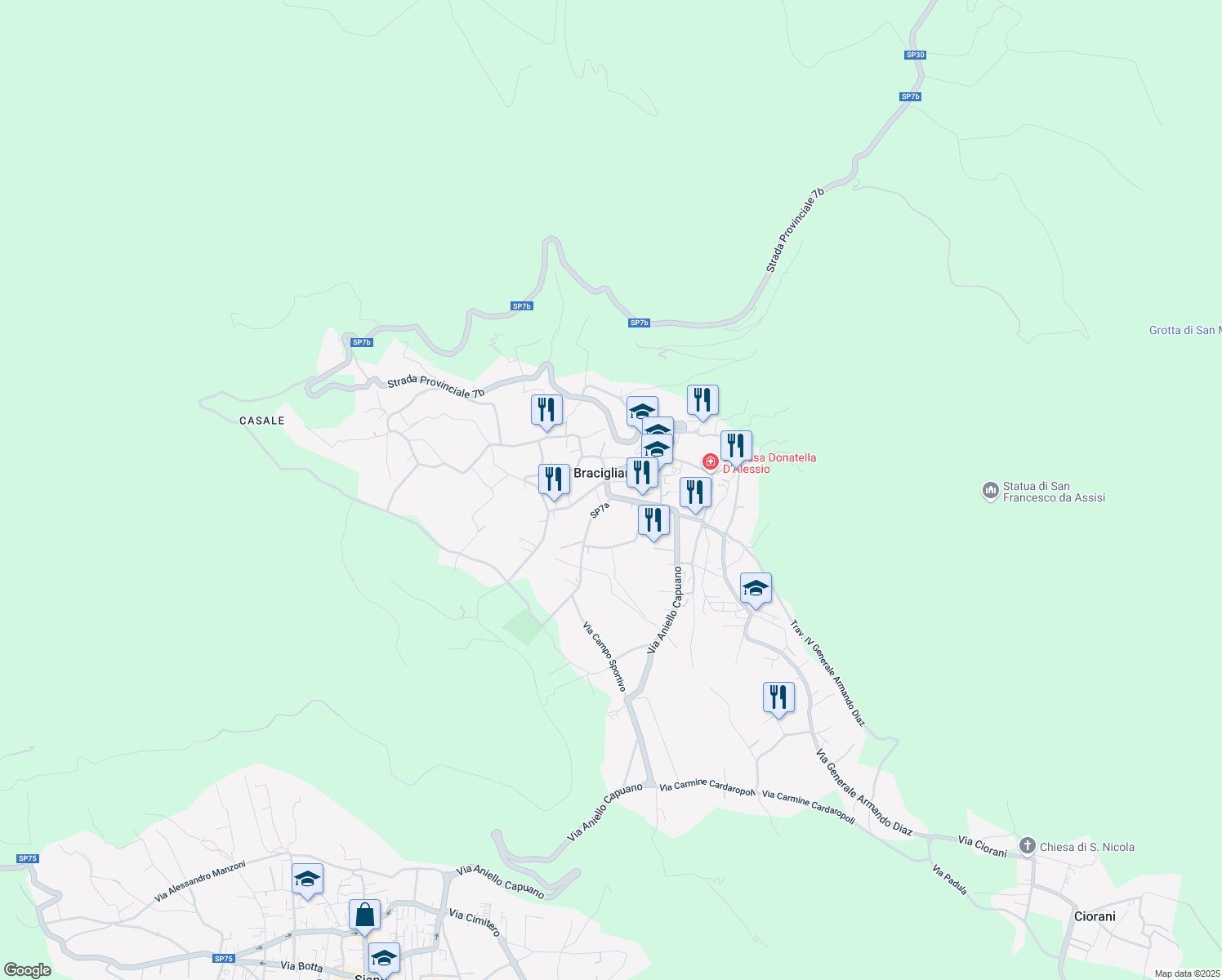 map of restaurants, bars, coffee shops, grocery stores, and more near 3 Via Francesco D'Amato in Bracigliano