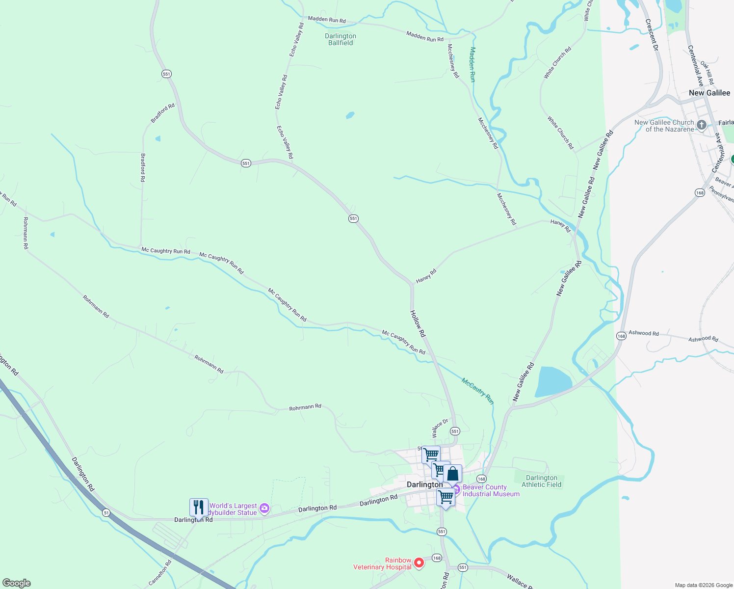 map of restaurants, bars, coffee shops, grocery stores, and more near 221 Mccaughtry Run Road in Darlington