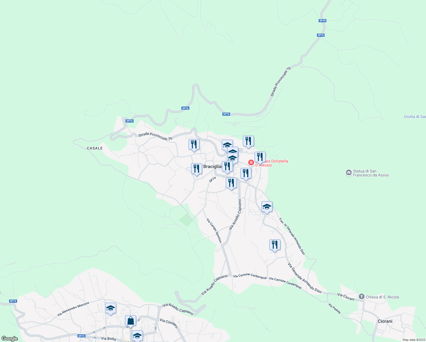 map of restaurants, bars, coffee shops, grocery stores, and more near 3 Via Francesco D'Amato in Bracigliano