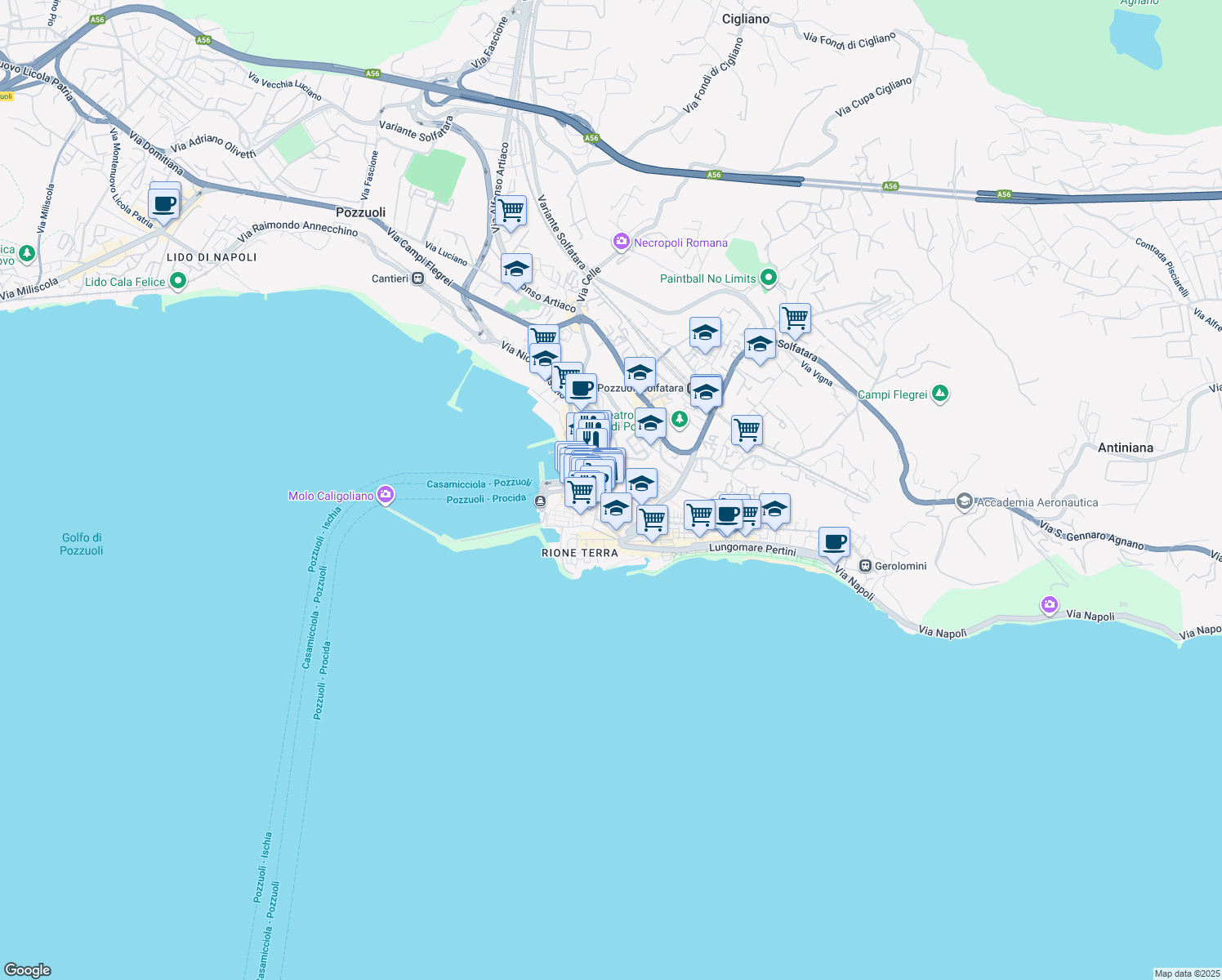 map of restaurants, bars, coffee shops, grocery stores, and more near 2 Lungomare C. Colombo in Pozzuoli