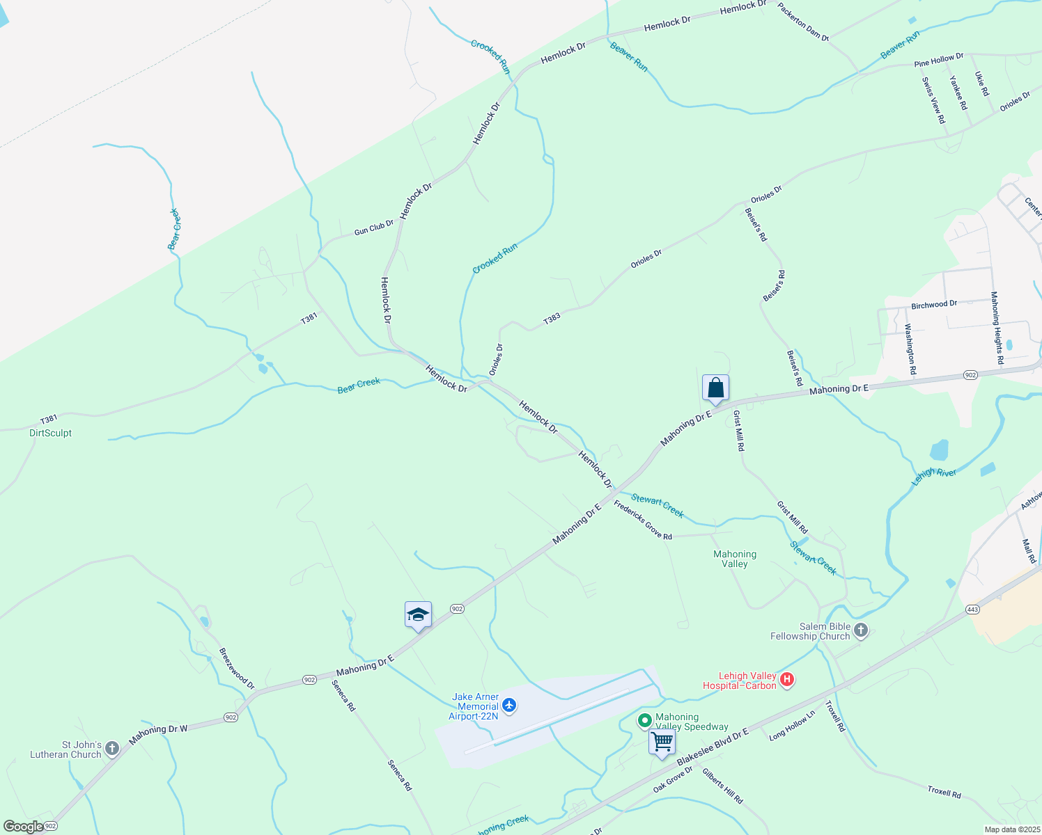 map of restaurants, bars, coffee shops, grocery stores, and more near 397-519 Hemlock Dr in Lehighton
