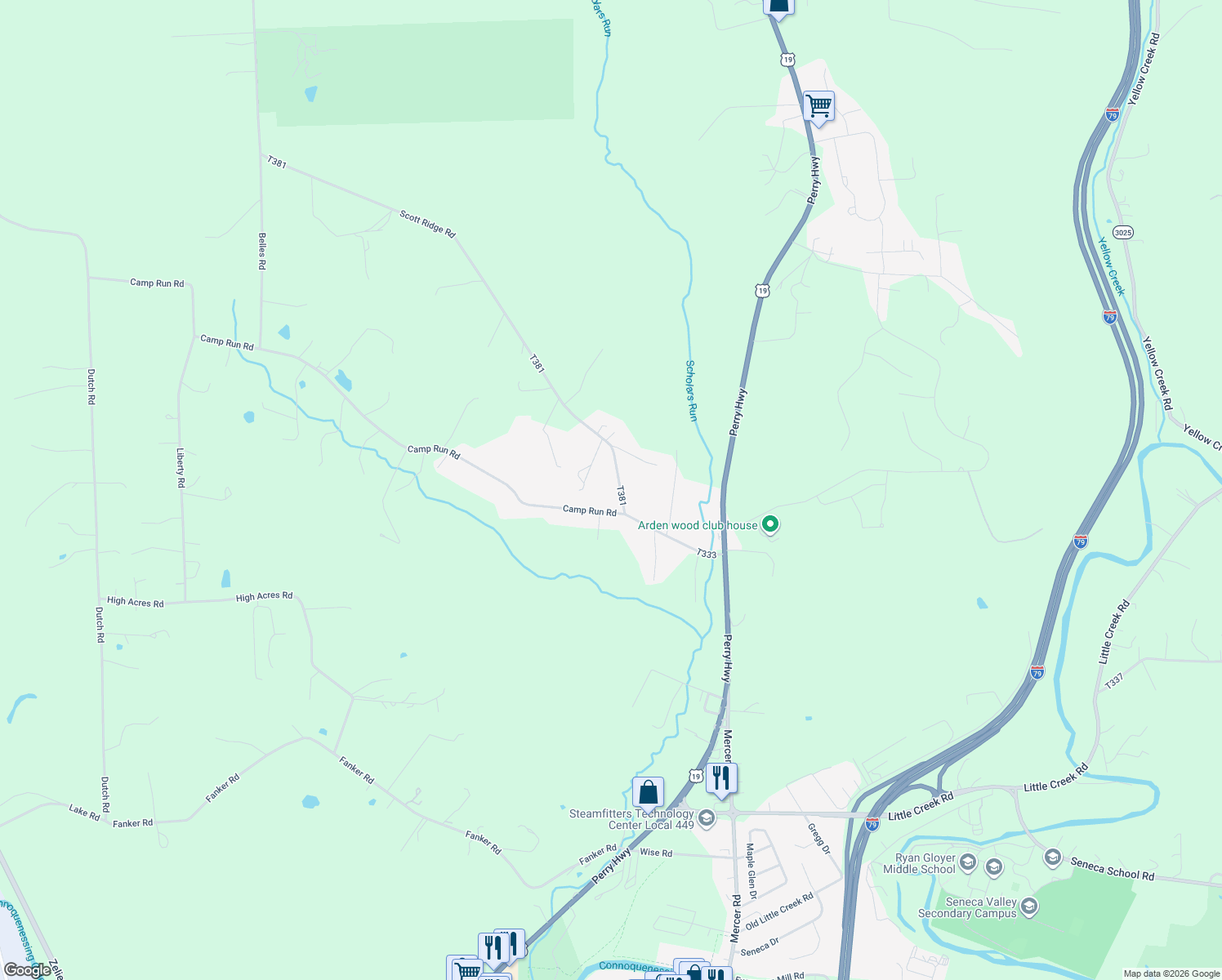 map of restaurants, bars, coffee shops, grocery stores, and more near 106 Scott Ridge Road in Harmony