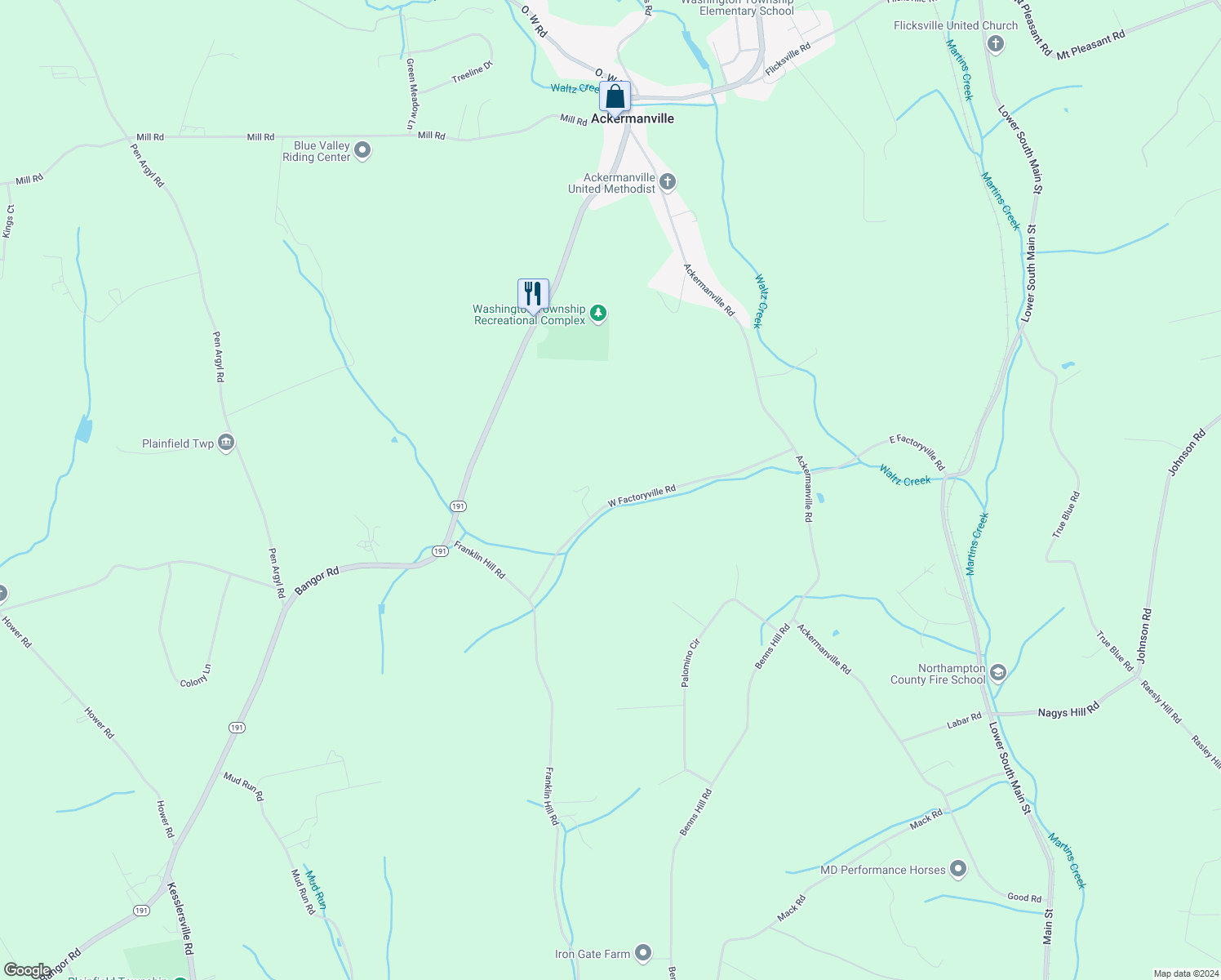 map of restaurants, bars, coffee shops, grocery stores, and more near 255 West Factoryville Road in Bangor