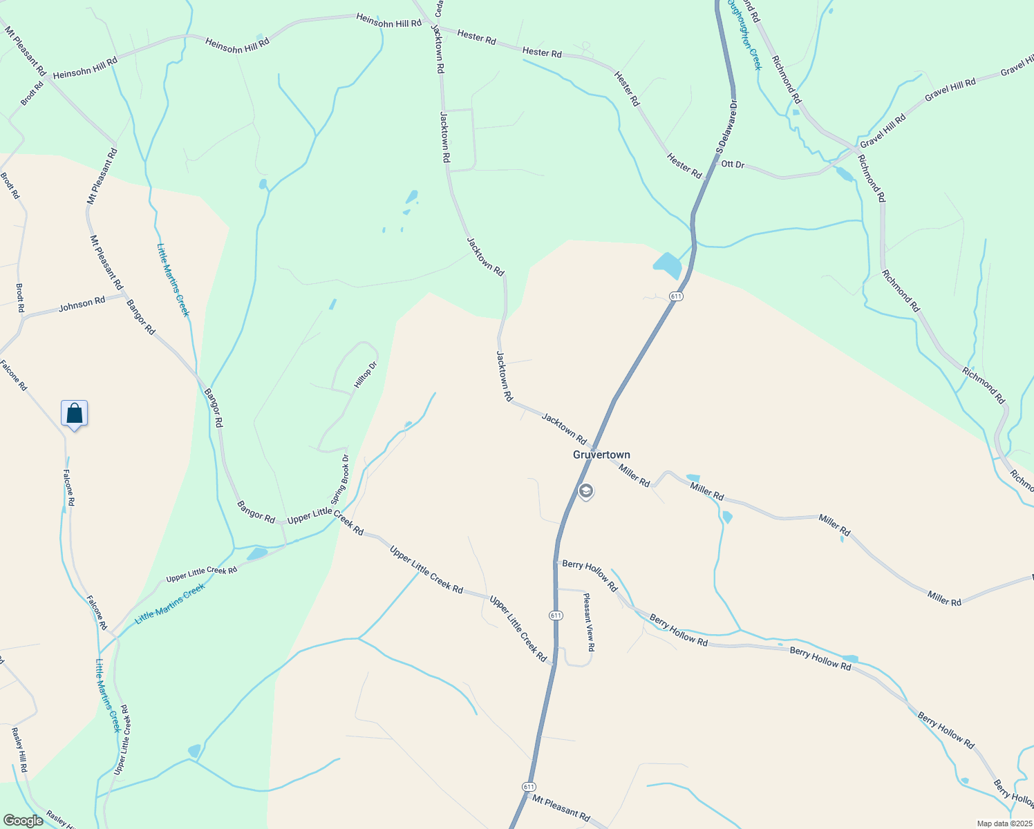 map of restaurants, bars, coffee shops, grocery stores, and more near 9580 Jacktown Road in Bangor