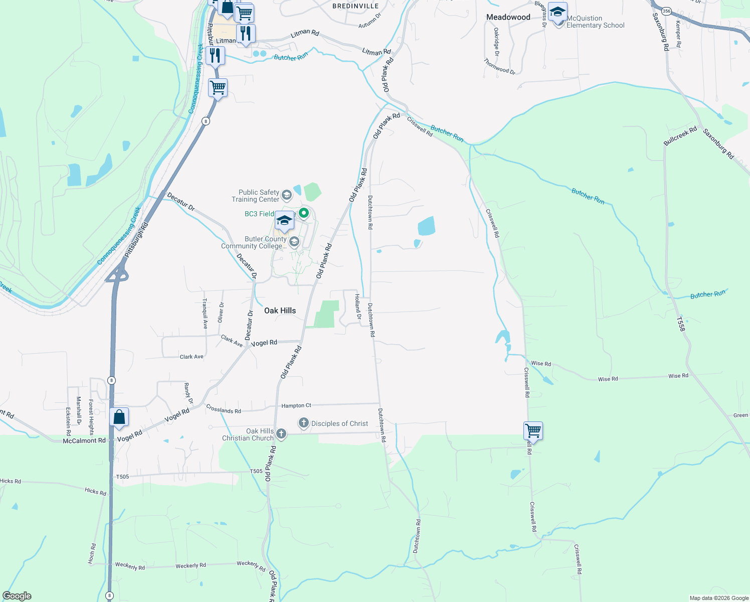 map of restaurants, bars, coffee shops, grocery stores, and more near 159 Dutchtown Rd in Butler