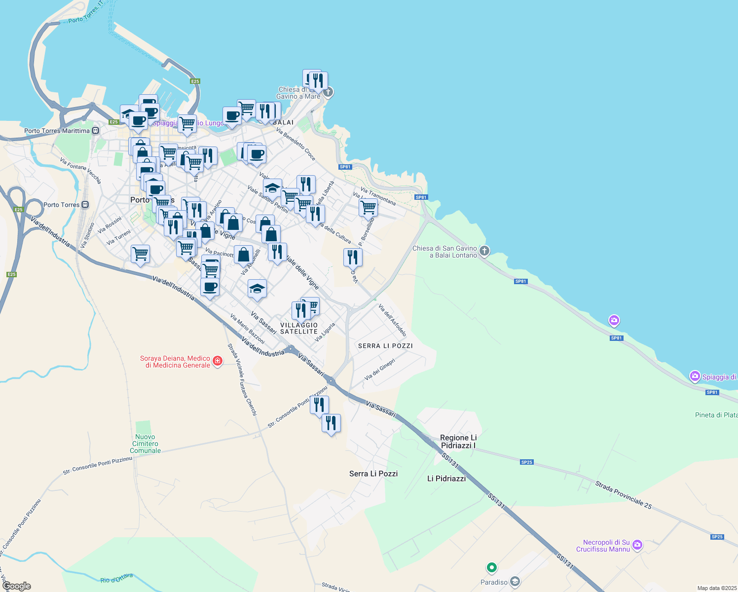 map of restaurants, bars, coffee shops, grocery stores, and more near 18 Via G. Falcone - P. Borsellino in Porto Torres