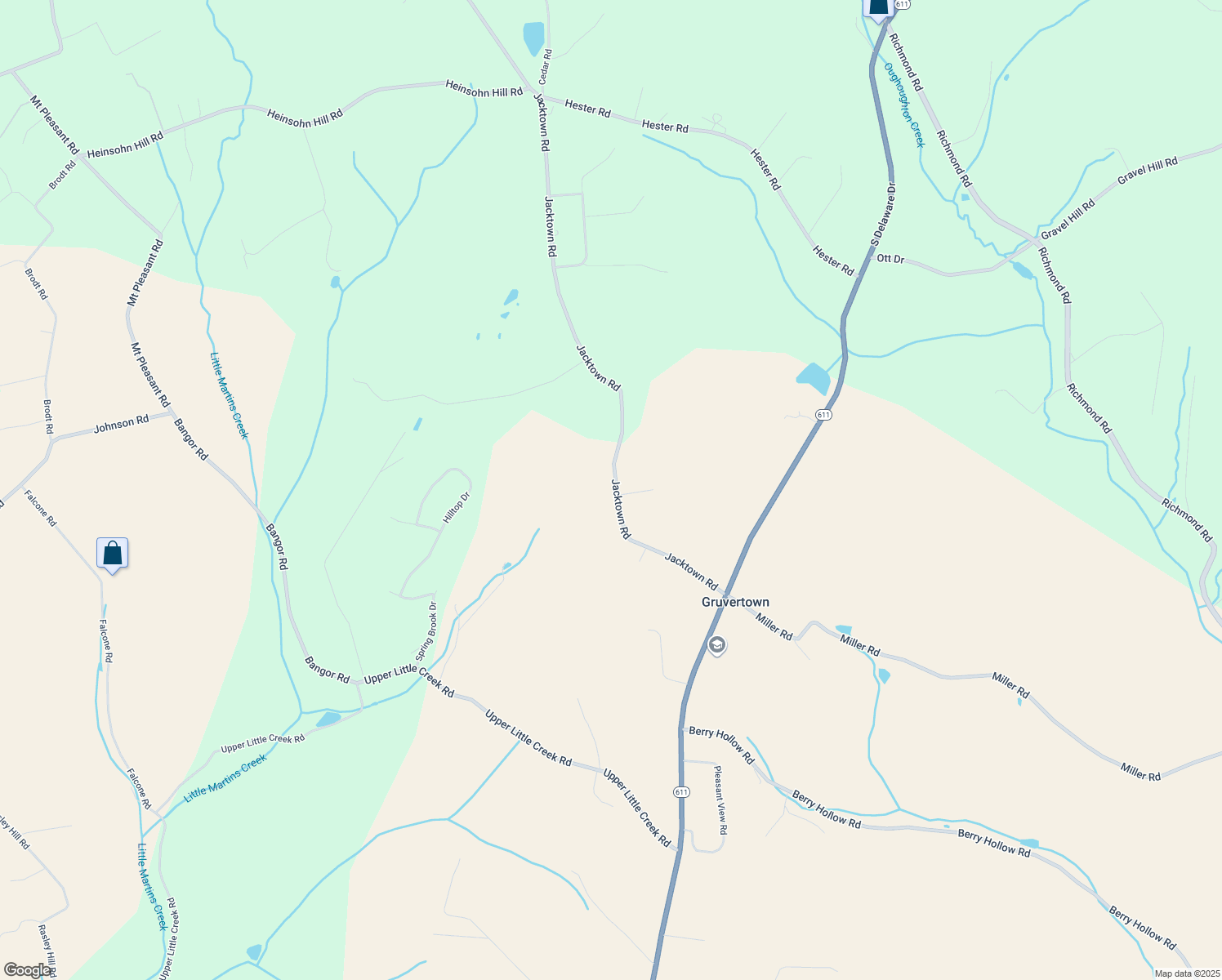 map of restaurants, bars, coffee shops, grocery stores, and more near 9732 Jacktown Road in Bangor