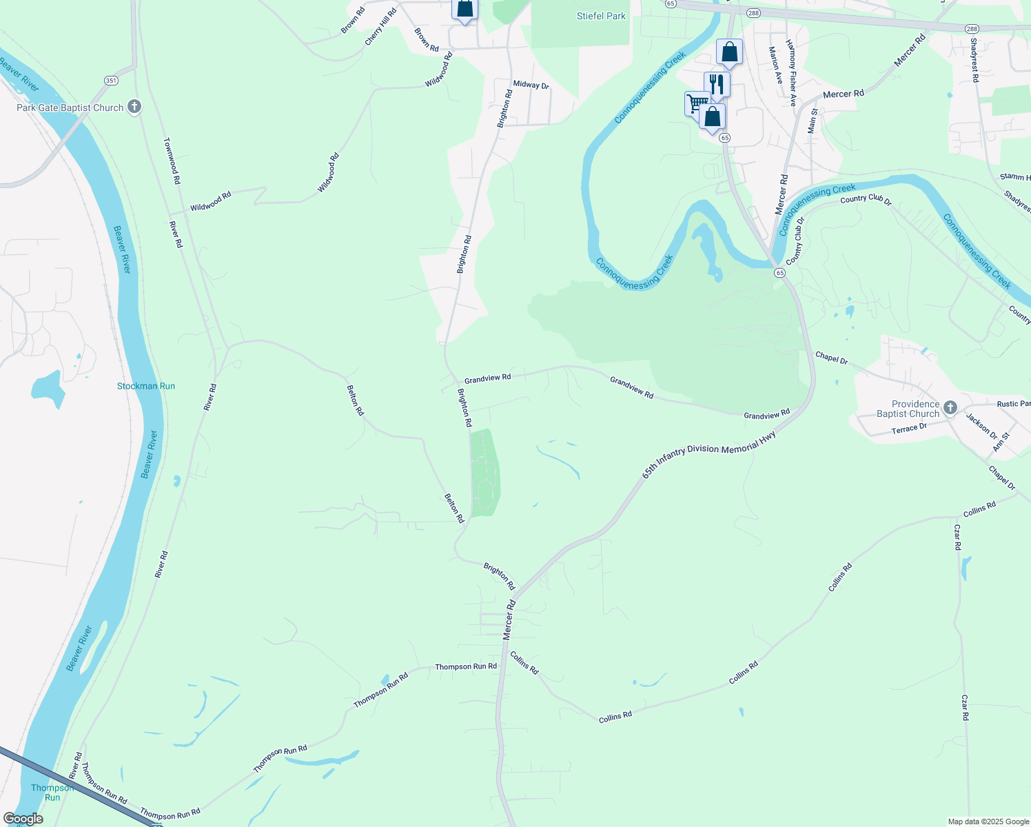 map of restaurants, bars, coffee shops, grocery stores, and more near 927 Ridgevue Dr in Ellwood City