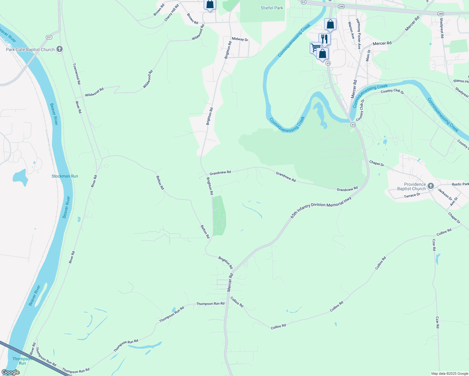 map of restaurants, bars, coffee shops, grocery stores, and more near 927 Ridgevue Drive in Ellwood City