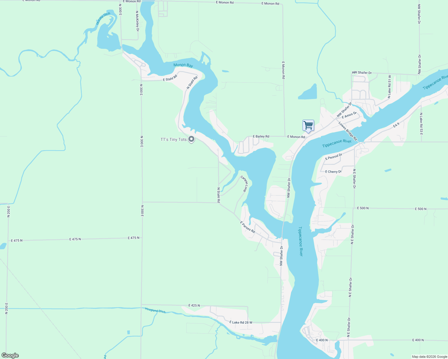 map of restaurants, bars, coffee shops, grocery stores, and more near 5141-5143 North Crab Apple Loop in Monticello