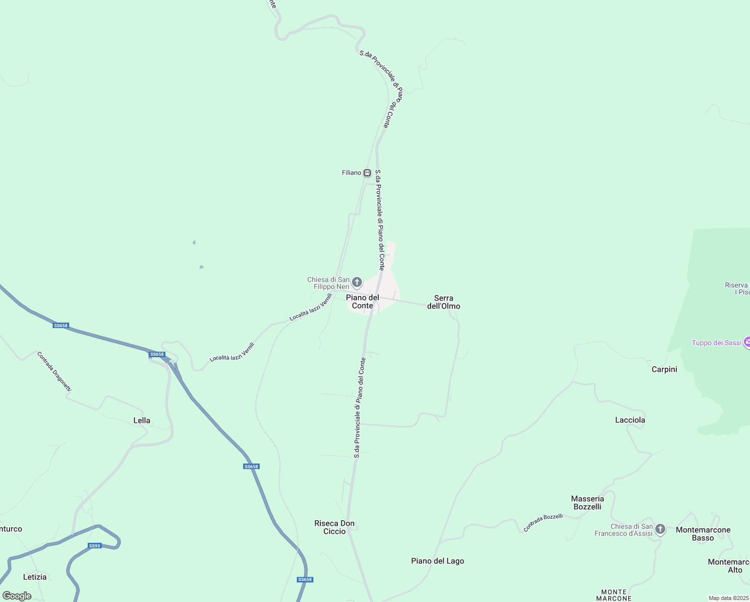 map of restaurants, bars, coffee shops, grocery stores, and more near 8 Strada Provinciale di Piano del Conte in Piano del Conte