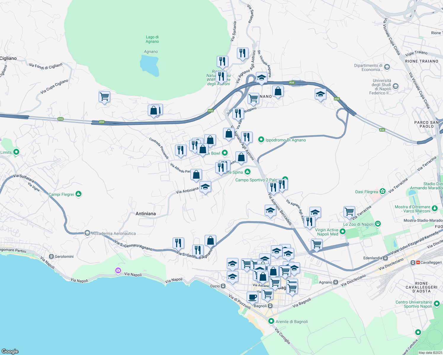 map of restaurants, bars, coffee shops, grocery stores, and more near 11 Via Eduardo Scarfoglio in Napoli