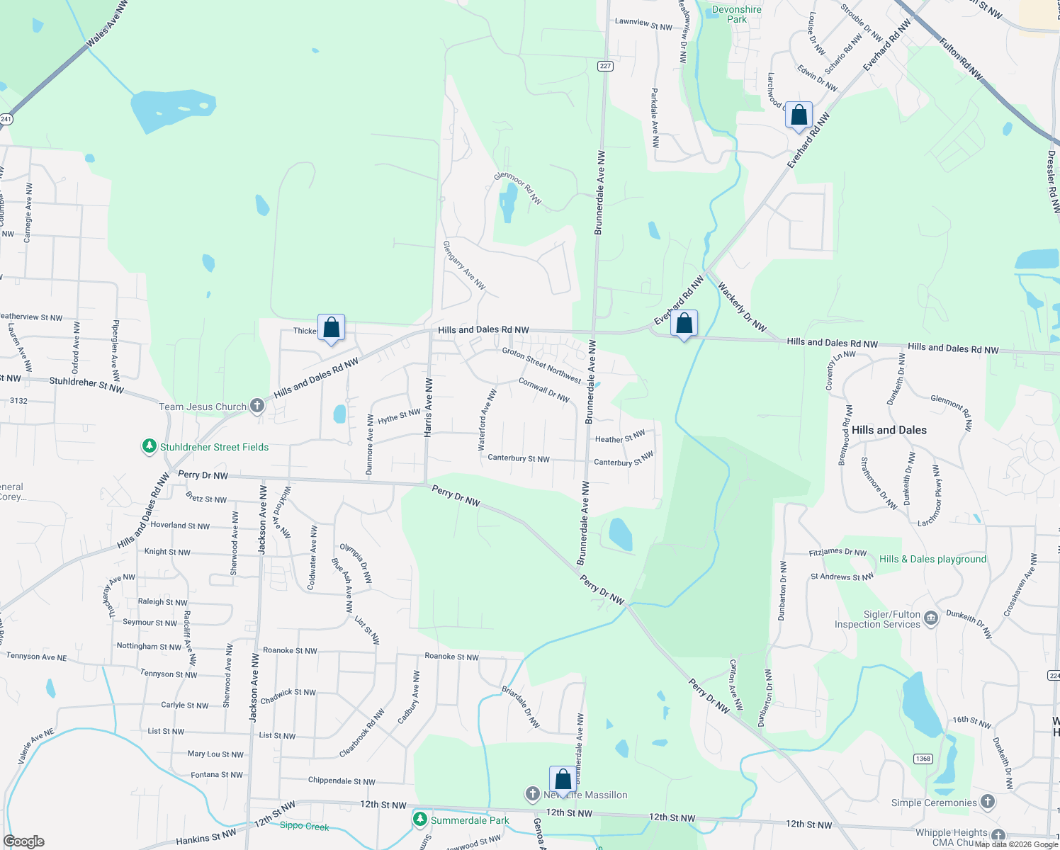 map of restaurants, bars, coffee shops, grocery stores, and more near 3334 Anglo Circle Northwest in Canton