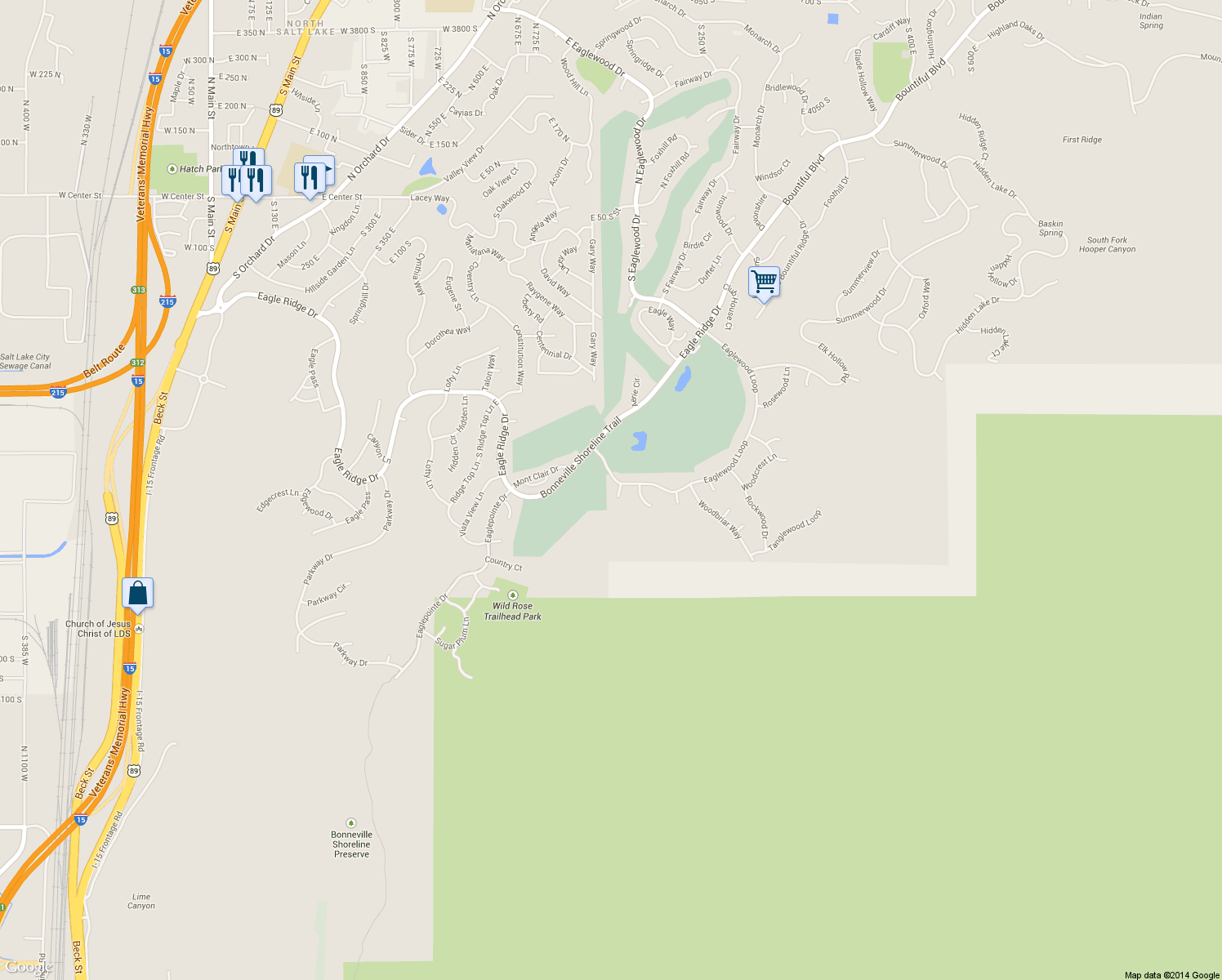 map of restaurants, bars, coffee shops, grocery stores, and more near 622 Mountain View Circle in North Salt Lake