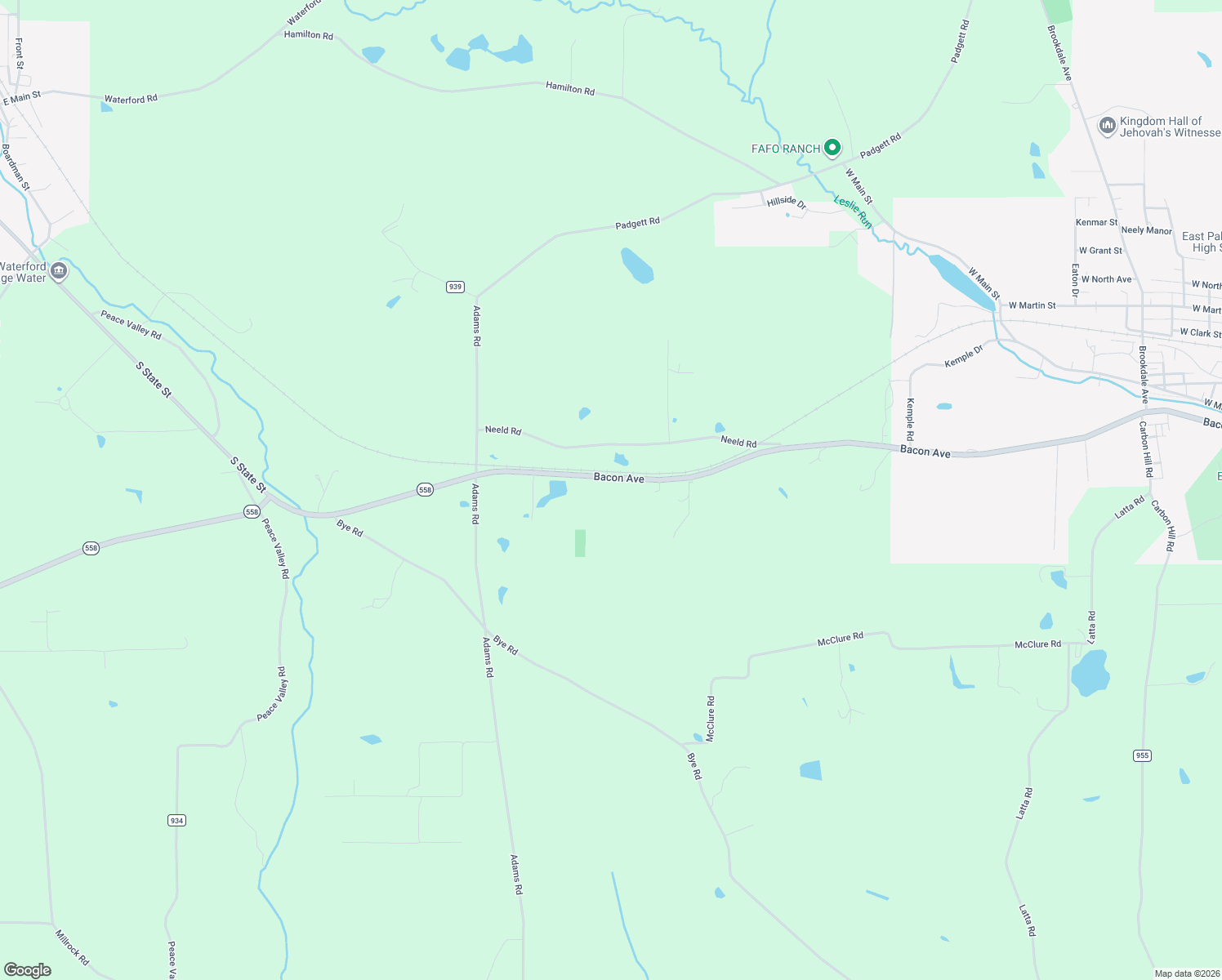 map of restaurants, bars, coffee shops, grocery stores, and more near 2167 Bacon Avenue in East Palestine