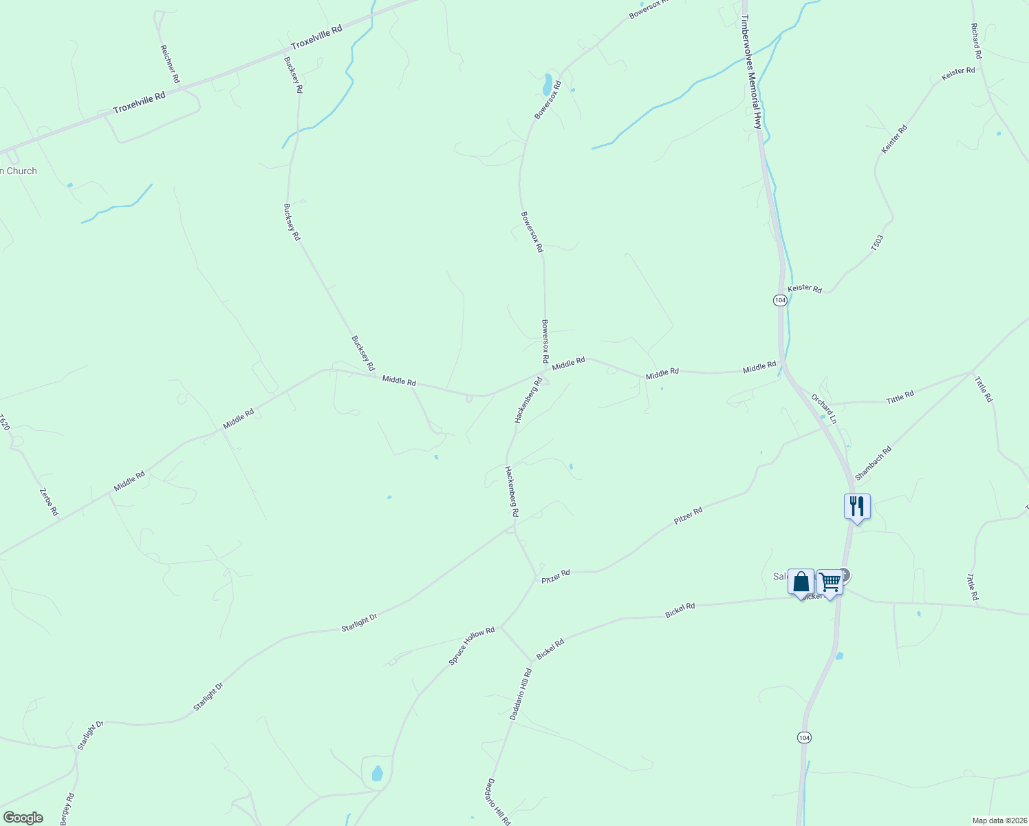 map of restaurants, bars, coffee shops, grocery stores, and more near 915 Hackenburg Road in Middleburg