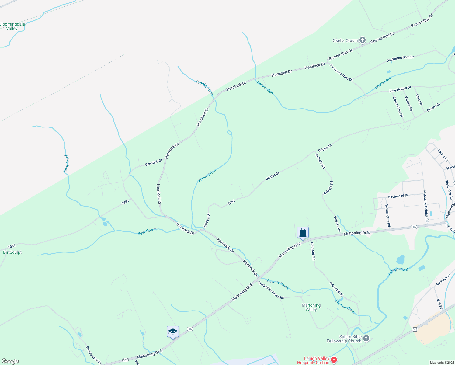 map of restaurants, bars, coffee shops, grocery stores, and more near 1816 Orioles Drive in Lehighton