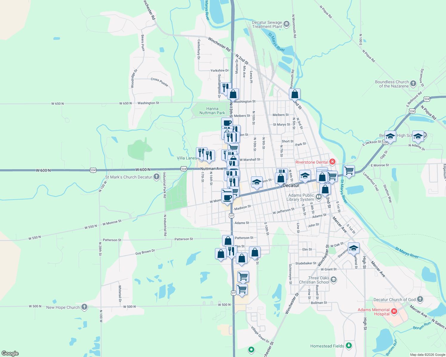 map of restaurants, bars, coffee shops, grocery stores, and more near 1520 Cherry Lane in Decatur