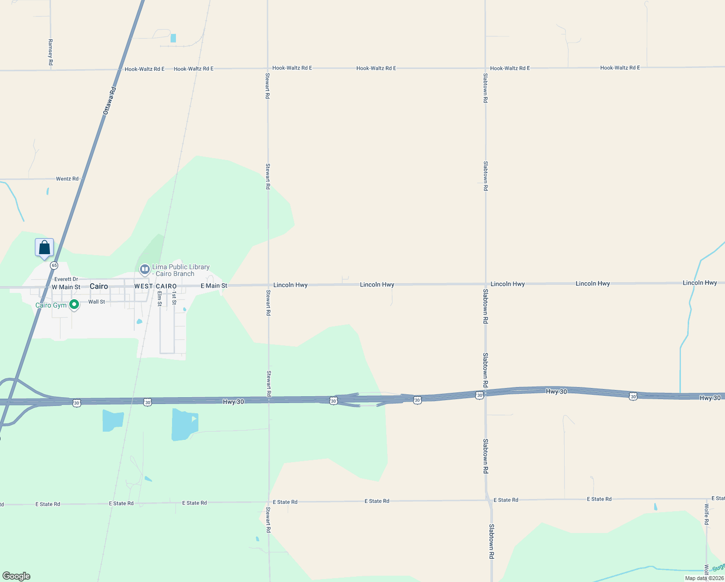 map of restaurants, bars, coffee shops, grocery stores, and more near 2330 Lincoln Hwy in Elida