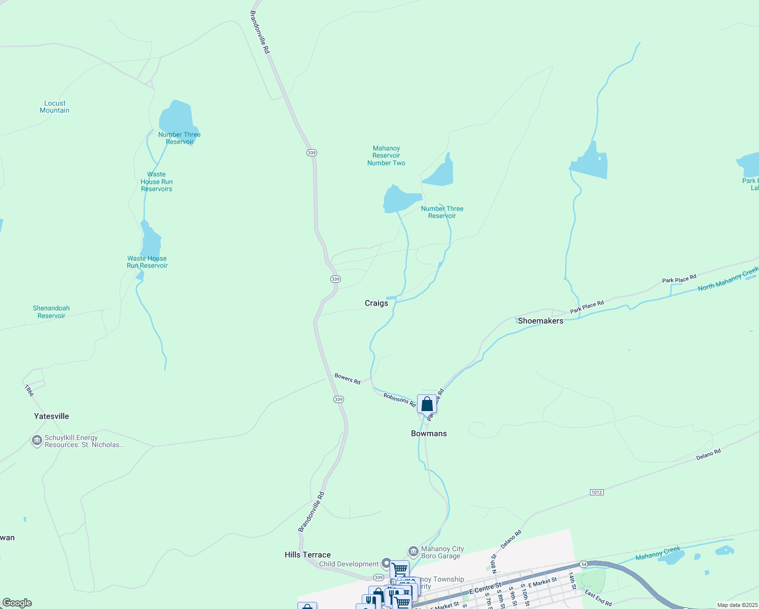 map of restaurants, bars, coffee shops, grocery stores, and more near in Mahanoy City