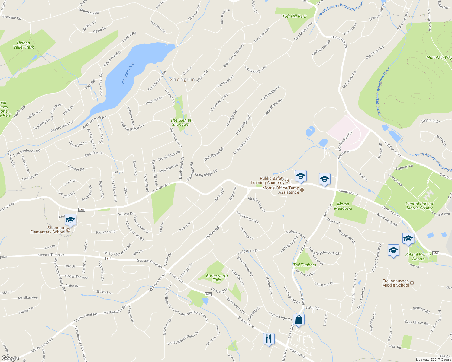 map of restaurants, bars, coffee shops, grocery stores, and more near 200 West Hanover Avenue in Morristown