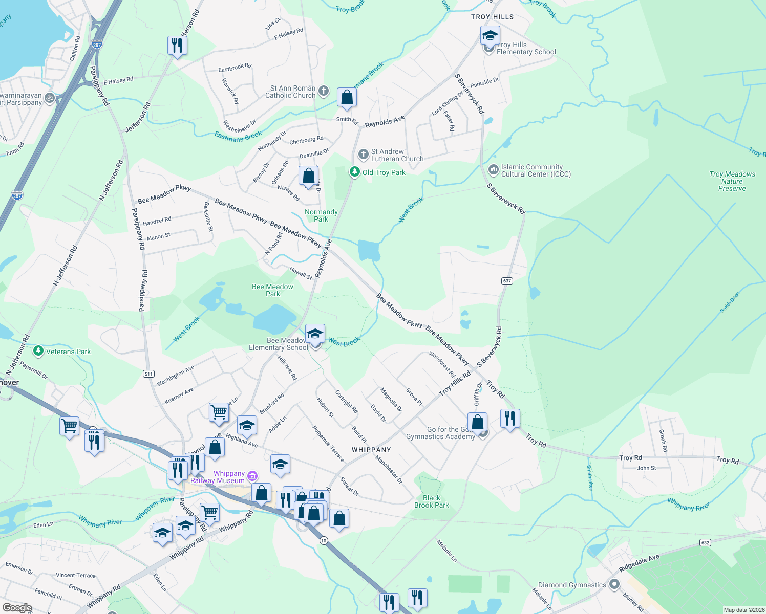 map of restaurants, bars, coffee shops, grocery stores, and more near 2 Hillary Court in Hanover